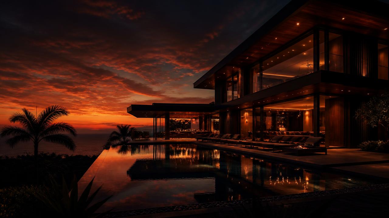 Imóvel de alto padrão ao entardecer